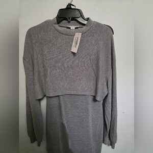 Gray Women's Long Sleeve Top With Tank Dress
